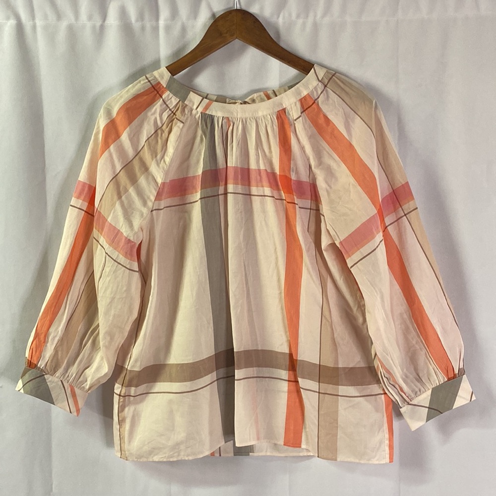 NWT Ann Taylor Pink Plaid Tie Back Blouse